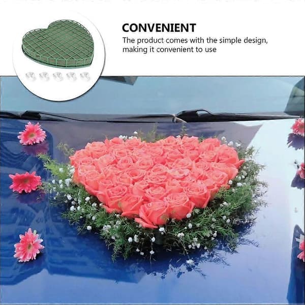 Set Blomsterskum Cage med Sugkopp Hjärta Blomsterlera Bas Bröllopsbilsblomsterarrangemang Lera