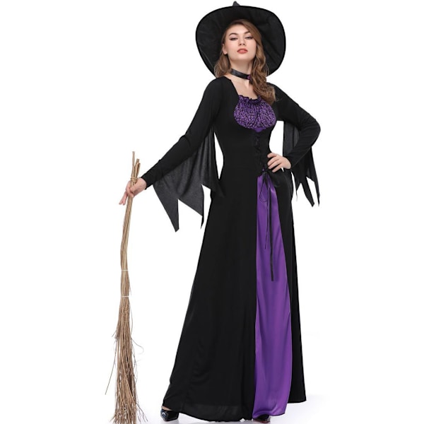 Vuxen Dam Klassisk Lila Häxa Maskeraddräkt Halloween Kostym & Hatt Bokvecka Outfit L