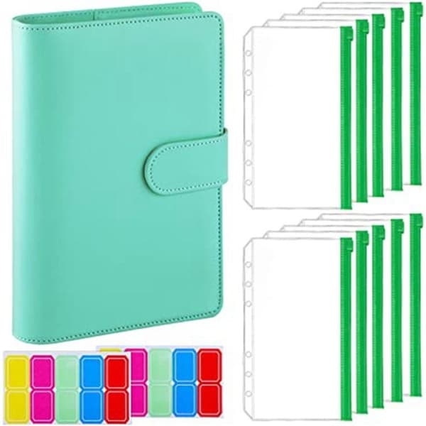 A6 Læderbinder med 6 Ringe Budgetbinder Kontantkuvert Pengebesparende Binder Black
