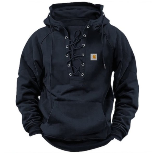 Herremode Casual Strop Top Lomme Ensfarvet Hættetrøje Langærmet Top Sort Black M