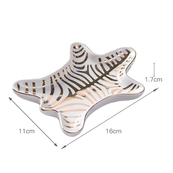 Zebra-randig smyckesskål Keramisk fat Guldpläterad (11*16*1.7cm) D