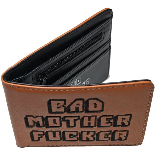 Pulp Fiction Brun Dubbelvikt Plånbok för Män Broderad Mynt Kort Sedlar Standard, Flerfärgad, 11,5x9 cm (4,5'x3,5') Brown
