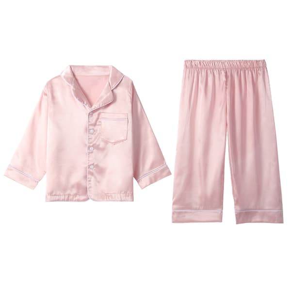 Pyjamas langærmet sæt til børn, silkepyjamas med knaplukning, nattøj sæt blå blå pink 3 110