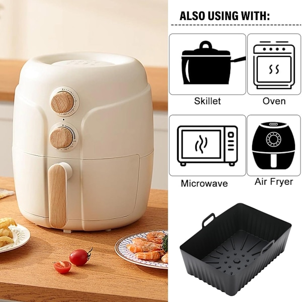 Air Fryer Silikonform, Rektangulär Silikonbehållare för Air Fryer, Silikonbricka för Air Fryer svart black routine