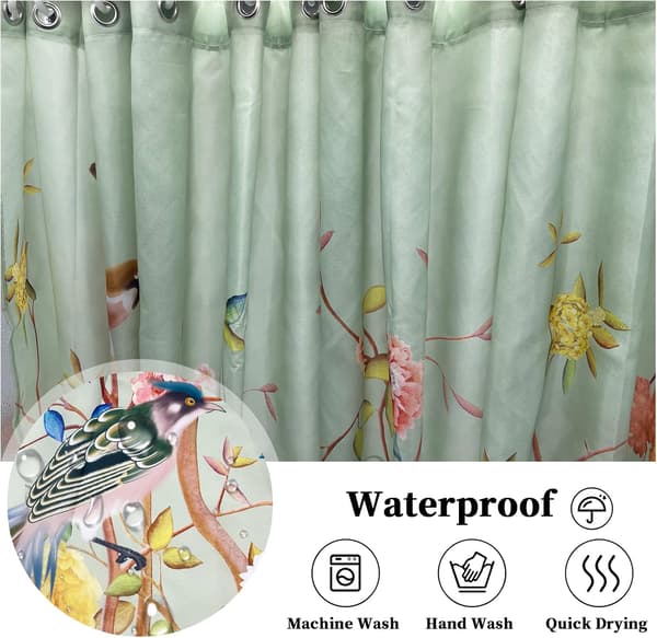 Duschdraperi Grön Mögelresistent Vattentät Fågel Blommig Badrumsgardiner 150×180cm