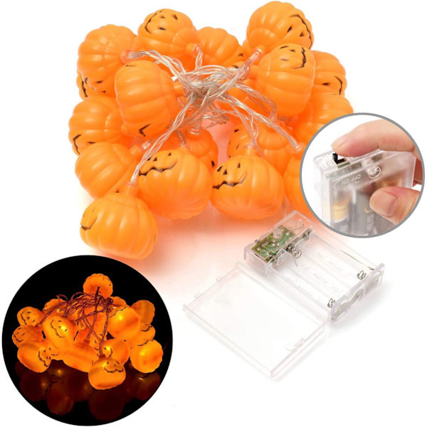 Halloween Græskar Lysstreng med Heksehat, LED 16.4FT 8 Tilstande Timer 3D Vandafvisende Orange Jack-O-Lantern 5cm Smiley Face Pumpkin 3m 20 lights USB model