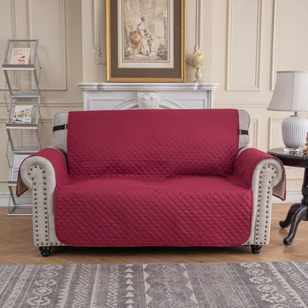2-personers sofastof, Vandtæt sofastof, Universal sofastof, Anti-slip katte- og hundeklø-beskyttelse, Bourgogne vinrød Wine red Double