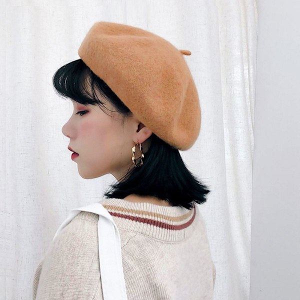 Ull Baskerhatt KHAKI - i lager khaki