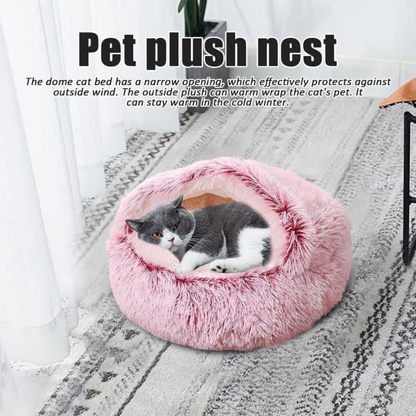 Katteseng - Hule kattekurv 40cm - beroligende og angstdæmpende - til små hunde/katte - munk - Pink