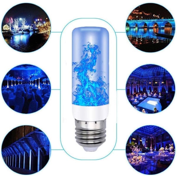 4-pack 3W E27 Fladdrande Eldflamma Glödlampor, med 4 Belysningslägen, IP42, Vattentät, för Hotell, Festivaldekoration, Blå Blue