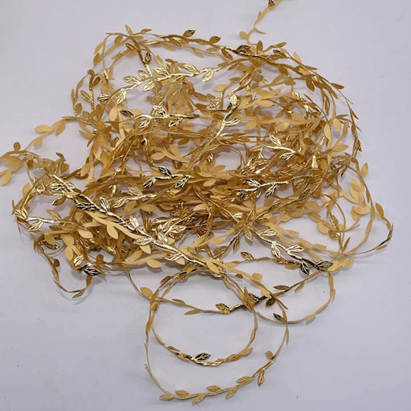 10M Guld Løv Blad Bånd Trim Reb til Guirlande DIY Håndværk og Fest Bryllup Hjem Dekorationer Gold