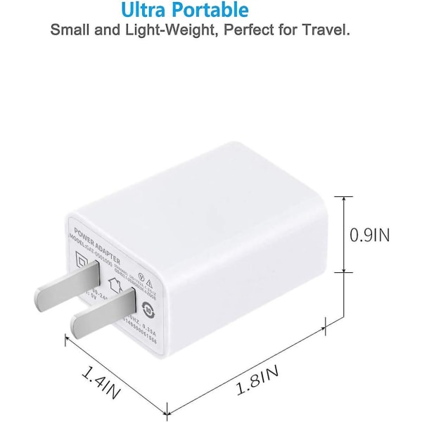 USB väggladdare 5v 2a power designad för säkerhet (vit 2 pack)
