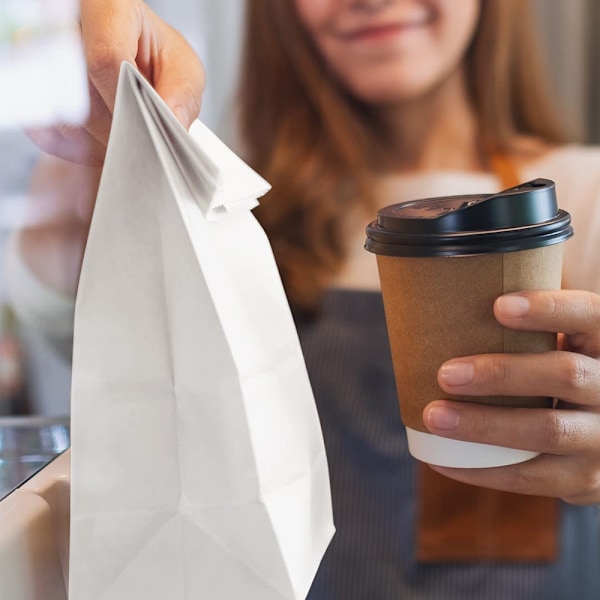 50 stk. - Hvide papirsposer til pakning af frokost og snacks