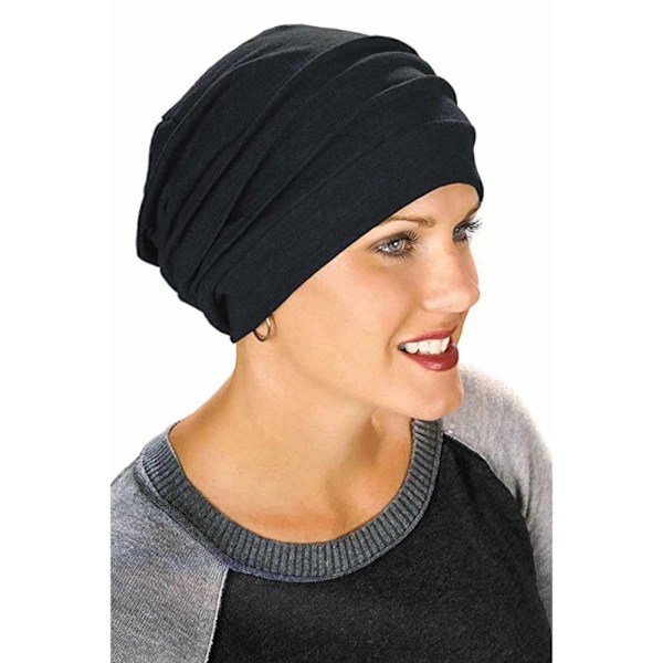 Muslimsk turbanhatt for kvinner, hijab, myk bomullshodeplagg, elastisk sove-kemo-lue, hårtap hodeskjerf, varme vinterluer black