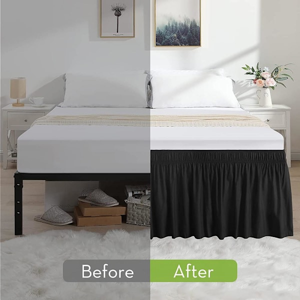 Elastisk Sängkjol med Volanger, Svart Black 100x200x38cm