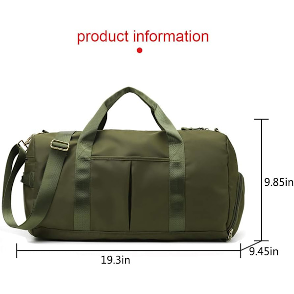 Sports Gym Bag med Skoveske Wet Bag Duffel Bag Vanntett Reiseveske for Dame Herr Army Green 29L ..