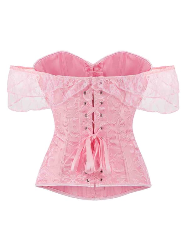 Off-shoulder blonde bustier med pufærmer og stivere – push-up brudekorset. Pink M