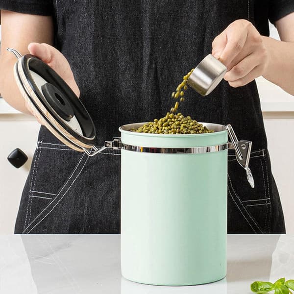 Kaffebehållare - Kaffeburk - 1.8L - Kaffebehållare Förvaringsburk - Lufttät Kaffebehållare med CO2-ventil Black