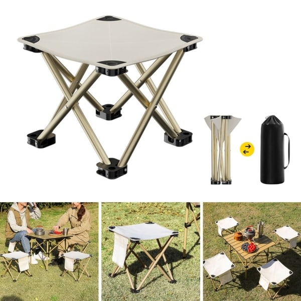 Sammenleggbar Campingkrakk Liten Stol Bærbar Krakk for Camping Fiske Vandring Hagearbeid Campingstol med Bæreveske Beige Størrelse med Side