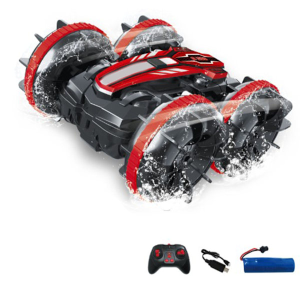 2.4GHz Amfibio RC-auto, vedenpitävä kauko-ohjattava stunt-auto lapsille, syntymäpäivälahja, punainen 0.5
