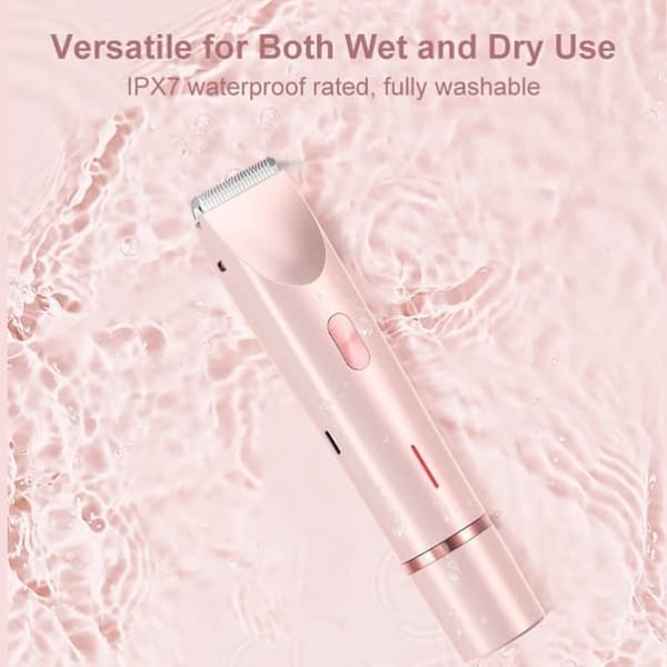 2-i-1 Bikini Trimmer Elektrisk Barbermaskine til Kvinder, Vandtæt, Hårfjerning til Barbering af Ben, Arme, Armhuler, Ansigt Pink, Dobbelt Hoved, Type-C pueple