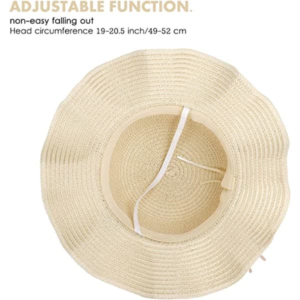 QU) Flickhatt och väskset för flickor (beige) sommar strand stråhatt och