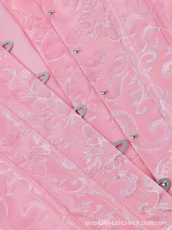 Off-shoulder blonde bustier med pufærmer og stivere – push-up brudekorset. Pink L