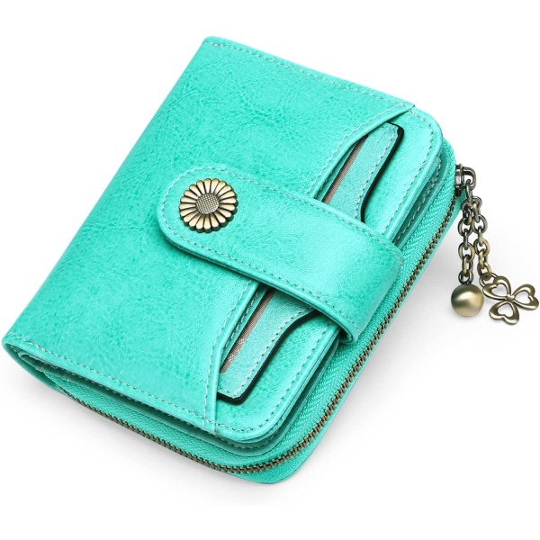 Plånböcker för kvinnor Äkta läder Liten Bifold Compact Damplånbok med RFID-skydd grön green