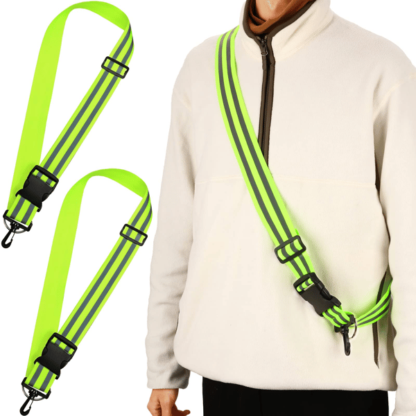 2-pack Högvisande Reflexjacka & Justerbart Bälte för Nattsäkerhet, Cykling, Promenader, Reflexutrustning, Fluorescerande Fluorescent Green+Fluorescent Green