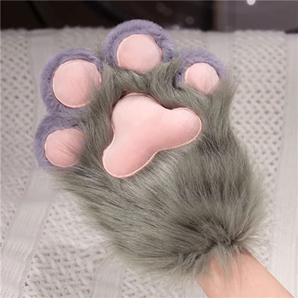 Søde Kattepote Vinterhandsker til Kvinder, Cosplay Varme Håndvarmere med Poteprint Design til Kvinder Hvid White 1pair