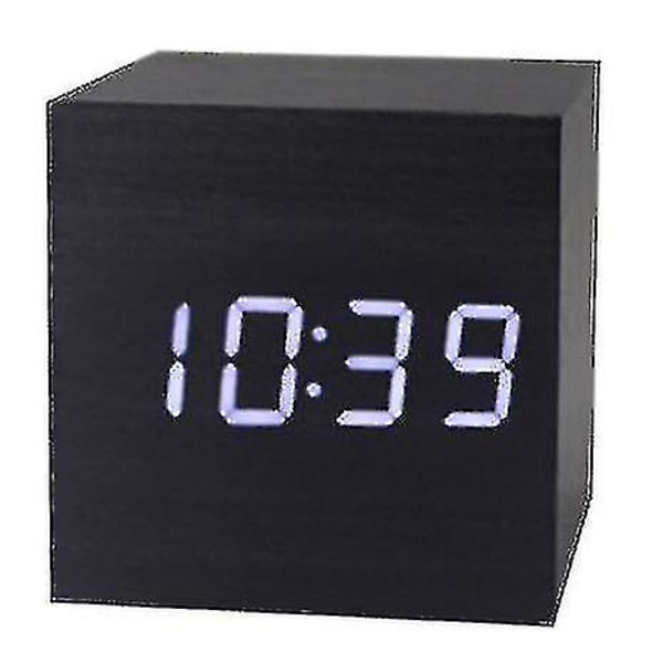 Gingko Cube LED Click Clock Vækkeur med Lydaktivering (Tid, Dato og Temperatur) Flere Farver Black and white