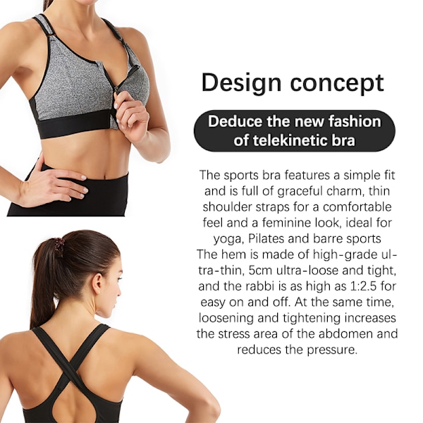 Sport-bh för dam, Tight Yoga Tank med dragkedja fram, grå gray 5XL
