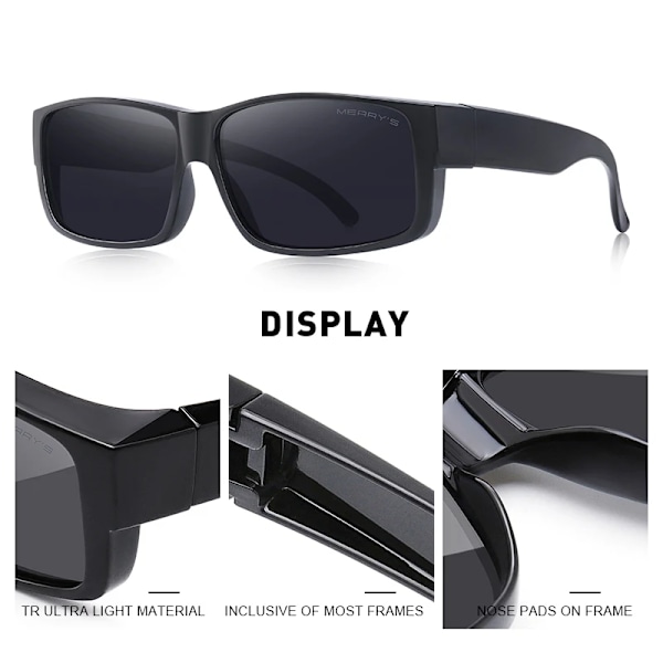 Solbriller som passer over briller med polariserte glass for menn og kvinner UV400 beskyttelse S3015 C03 Matte black