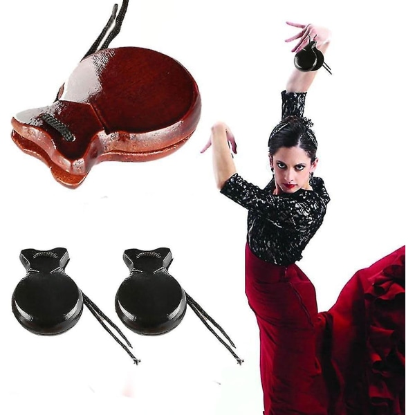 2pcs Spanish Castanets With String, Traditional Flamenco Castanets For Adults Kids Wooden Hand Percussion Castanets