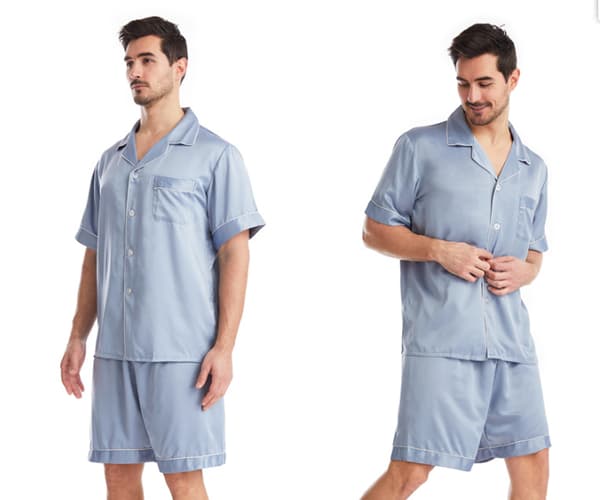 Pyjamas i silkesatin för män, kortärmad skjorta och shorts, ljusgrå light grey M
