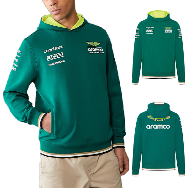 Herre Sweatshirt Løs Passform Pullover Hettegenser Racing Langermet Sweatshirt Med Lommer - Grønn L
