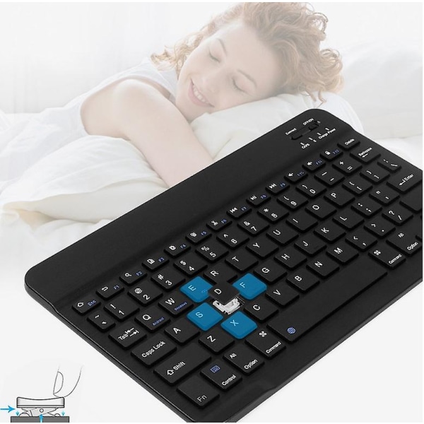 Bluetooth tangentbord, tangentbord för trådlös laddning, lämplig för alla typer av surfplattor, med LED-bakgrundsbelysning, svart 8 tum