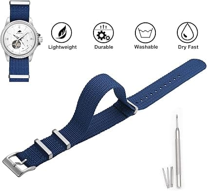Nylon urrem til mænd, militær urrem i ét stykke, 22 mm, blå blue