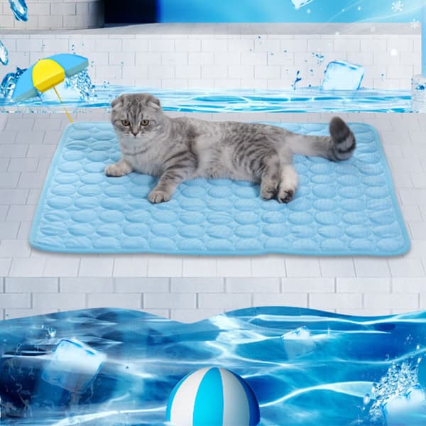 Kølemåtte til kæledyr - kølehvilemåtte til katte og hunde, is-silkestof med PP-bomuldsfyld Light blue M