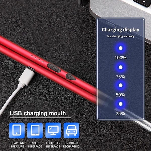 Sähköinen sytytin, USB-ladattava kaari sytytin, pitkä kantama sytytin grillille, keittiölle, uunille ja leirintäalueelle (punainen) Red