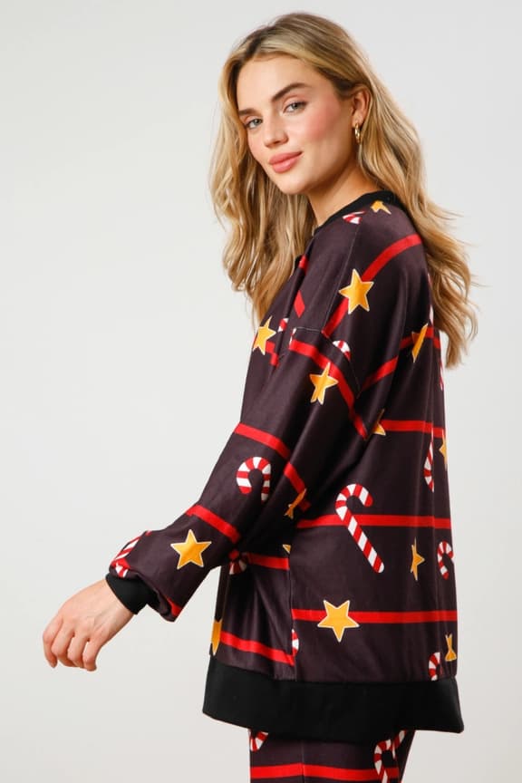 Dame Candy Cane Julepyjamas Stribet Loungesæt Jule-PJs Sæt sort black M