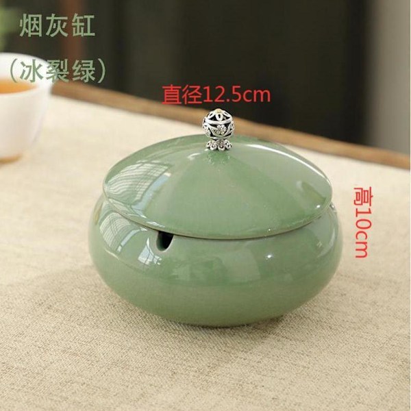 Askkopp Keramisk Kreativ Hem Vardagsrum Europeisk Stil Askkopp med Lock Ashtray with lid (ice cracked Green)