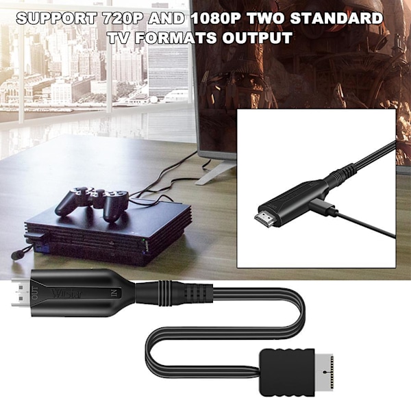 Adapterkabel för Playstation 2 PS2 till HDMI kompatibel, HD RCA AV