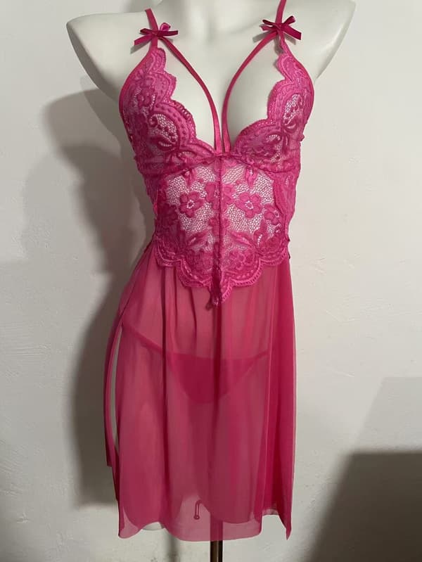Elegant undertøyskjole - Midnight Elegance rose red S