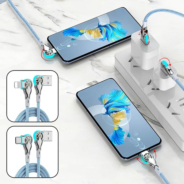 Roterbar ladekabel med dobbel albuehode, lett bærbar ladekabel for telefoner og bærbare datamaskiner for iOS for ios 2m