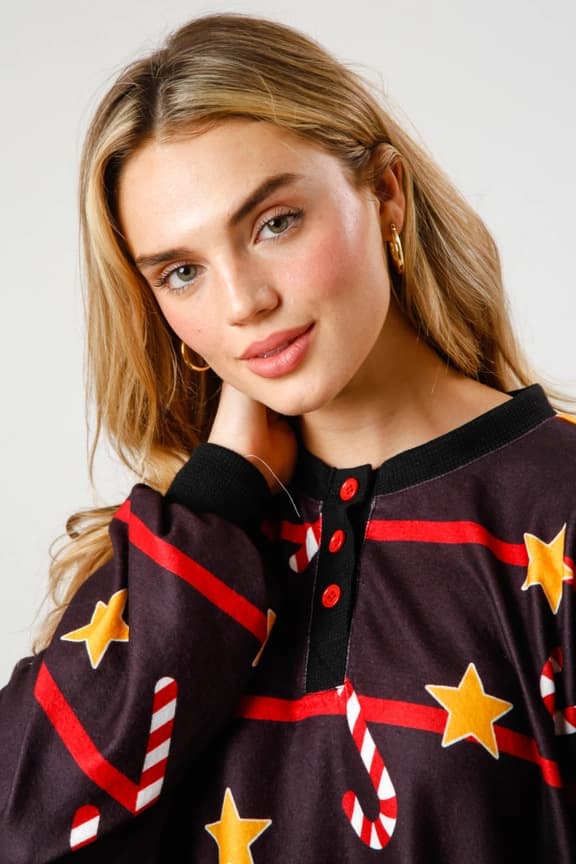 Dame Candy Cane Julepyjamas Stribet Loungesæt Jule-PJs Sæt sort black S