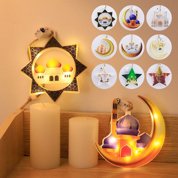 Eid Mubarak LED-lamper Stjerne Måne Ramadan Dekoration
