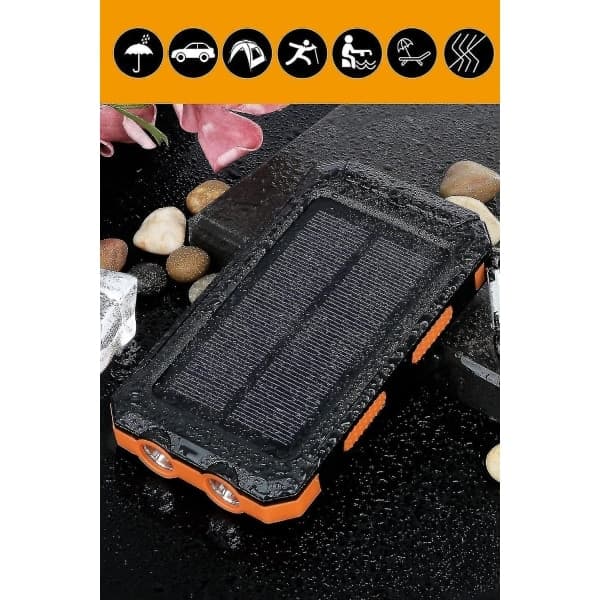 Solcellelader 20000mAh, Vanntett bærbar lader med solcellepanel og doble 5V USB-porter/LED