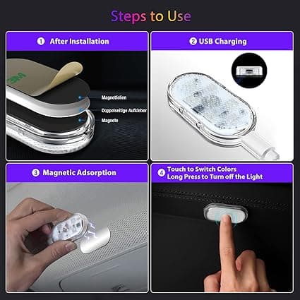 2 stk. RGB Bil Indvendig Lys, Touch Switch Bil Indvendig Lampe, LED