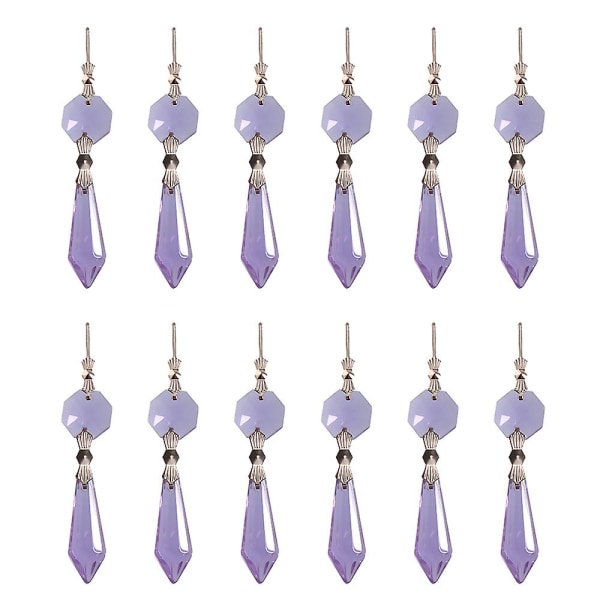 12 st istappar kristallkrona prismor, ersättningsdroppar för ljuskronor, kristallgardin Purple